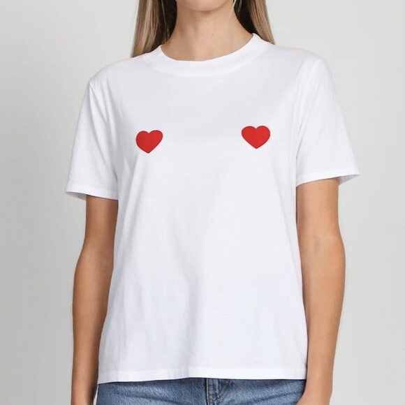 Brunette the Label Double Heart Tee in Hot Pink - Picture 1 of 4